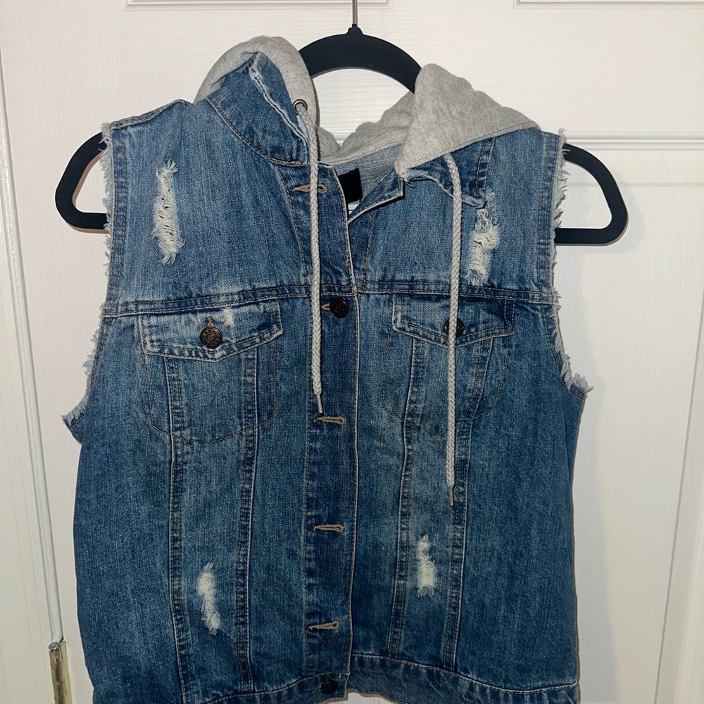 BDG Denim Vest with Gray Hood